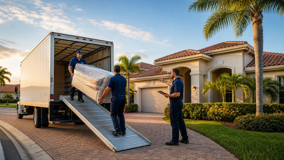 Movers unloading a truck at a Port St. Lucie home
