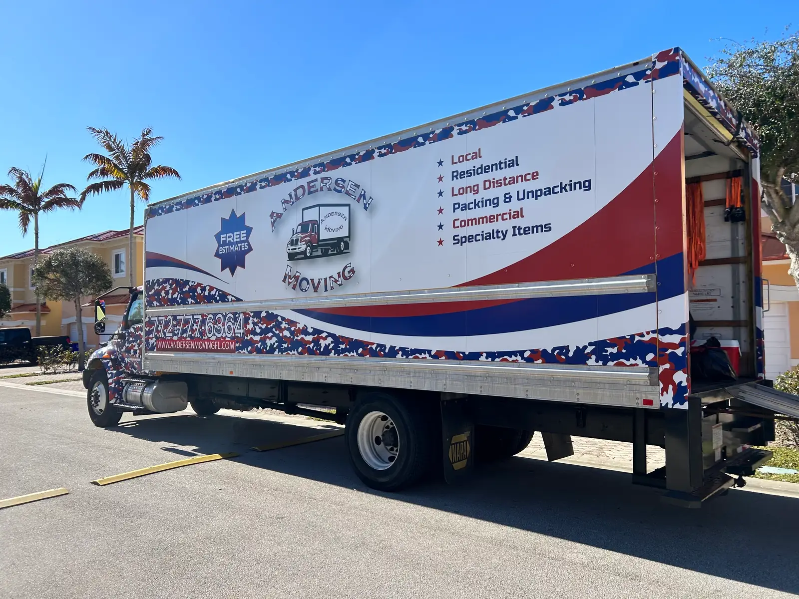 Andersen Moving wrapped box truck parked on a Port St. Lucie residential street